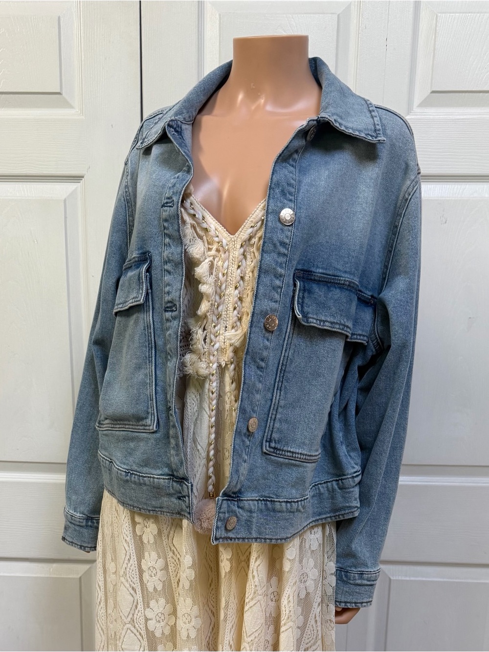Cupshe Cream Crochet Lace Maxi Dress with Tassel Ties Size XL - Picture 7 of 16